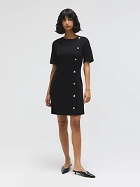 Elbow Sleeve Side-Button Dress