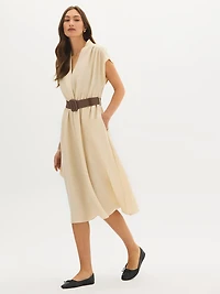 Textured Wrap-Front Midi Dress