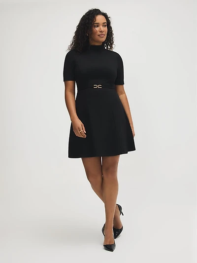 Mock Neck Fit & Flare Mini Dress