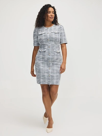 Robe en tricot bouclé boutonnée sur le devant