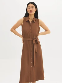 Robe chemise sans manches à taille nouée