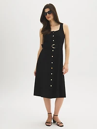 Cotton-Blend Belted Midi Dress
