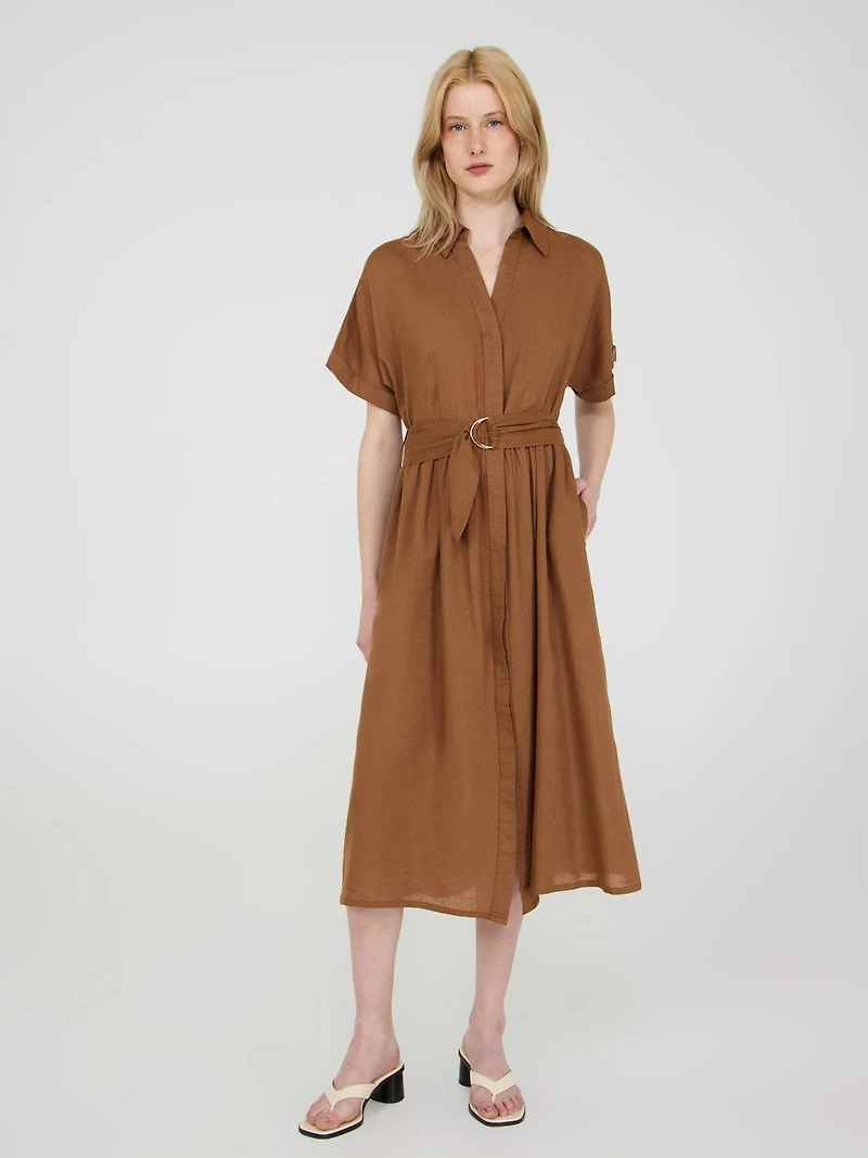 Linen Blend Dolman Sleeve Shirt Dress