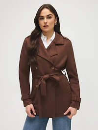 Faux Suede Trench Coat