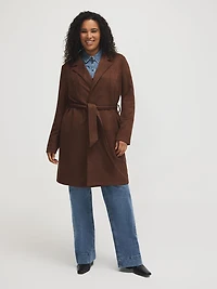 Manteau mi-long en faux suède