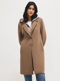 Mid-Length Coat With Removable Hood