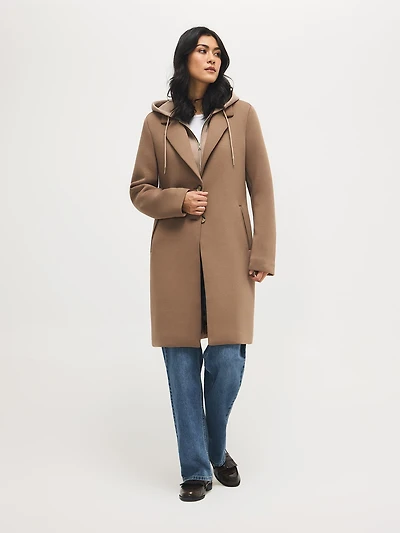 Mid-Length Coat With Removable Hood
