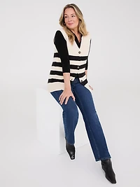 Sleeveless Striped 3-Button Vest