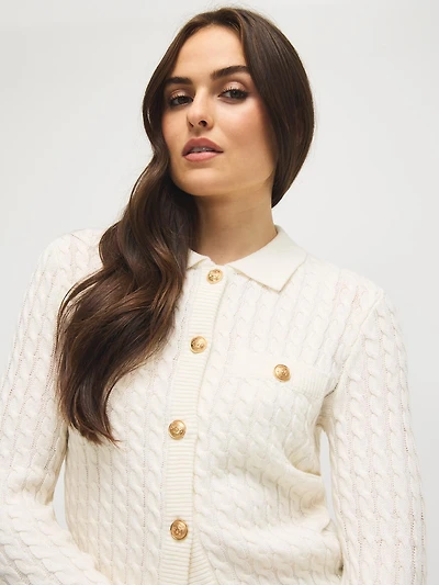 Cardigan en maille torsadée avec col