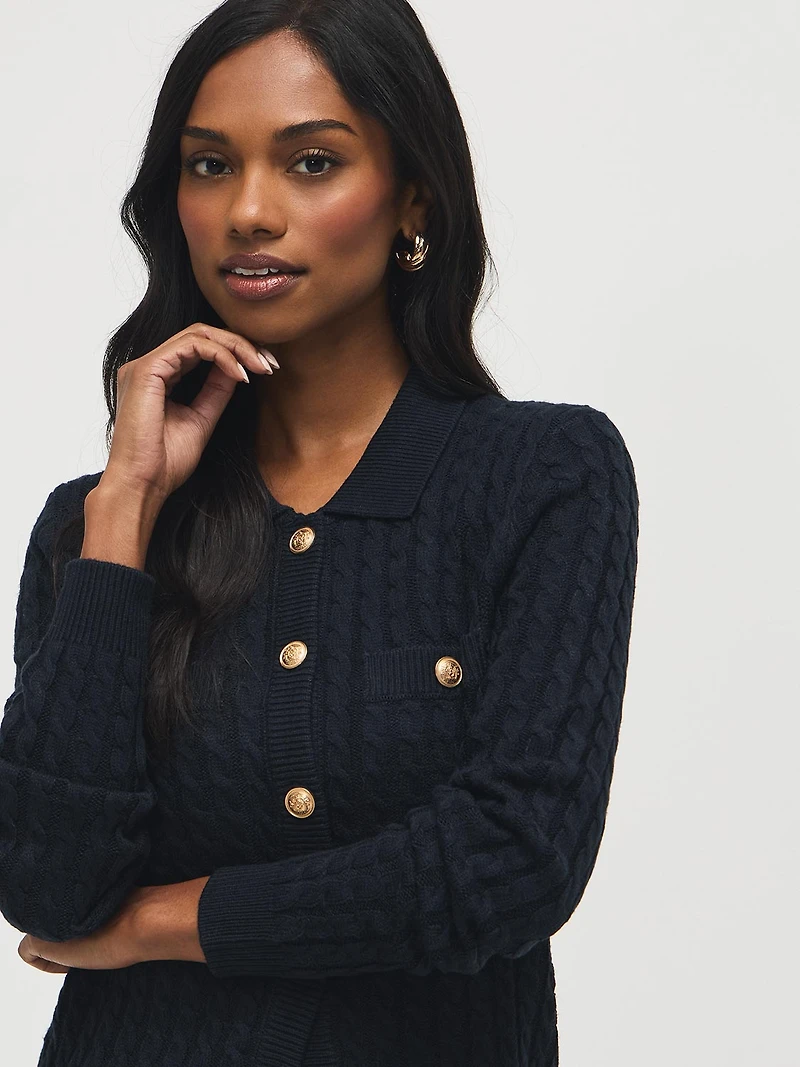 Collared Cable Knit Cardigan