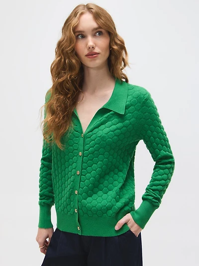 Johnny Collar Honeycomb Stitch Cardigan