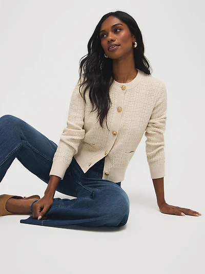 Cotton Blend Button-Front Cardigan