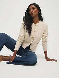 Cotton Blend Button-Front Cardigan
