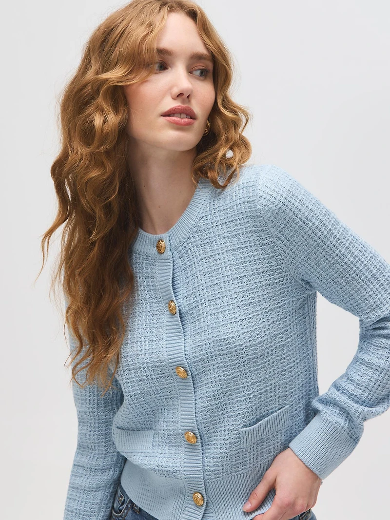 Cotton Blend Button-Front Cardigan