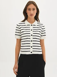 Cardigan boutonné à manches courtes et rayures