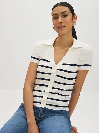 Striped Johnny Collar Sweater