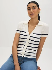 Striped Johnny Collar Sweater