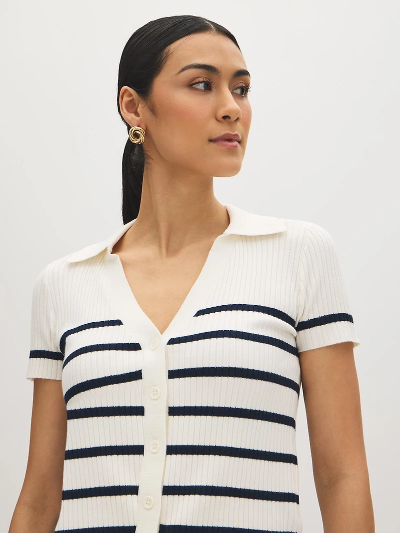 Striped Johnny Collar Sweater