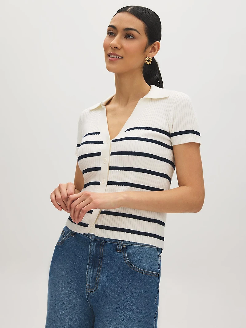 Striped Johnny Collar Sweater