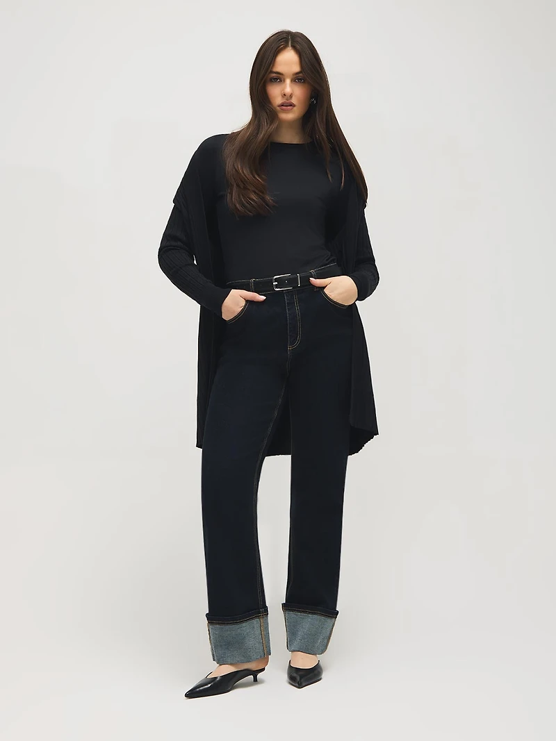 Long cardigan côtelé