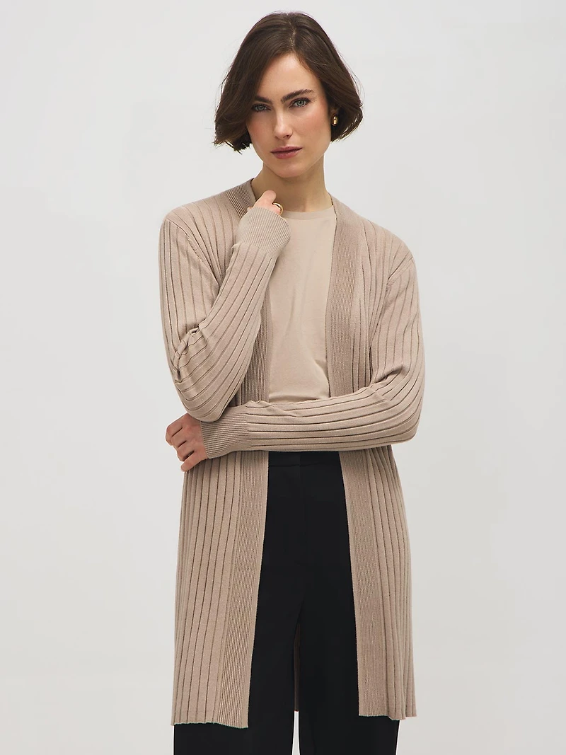 Long cardigan côtelé
