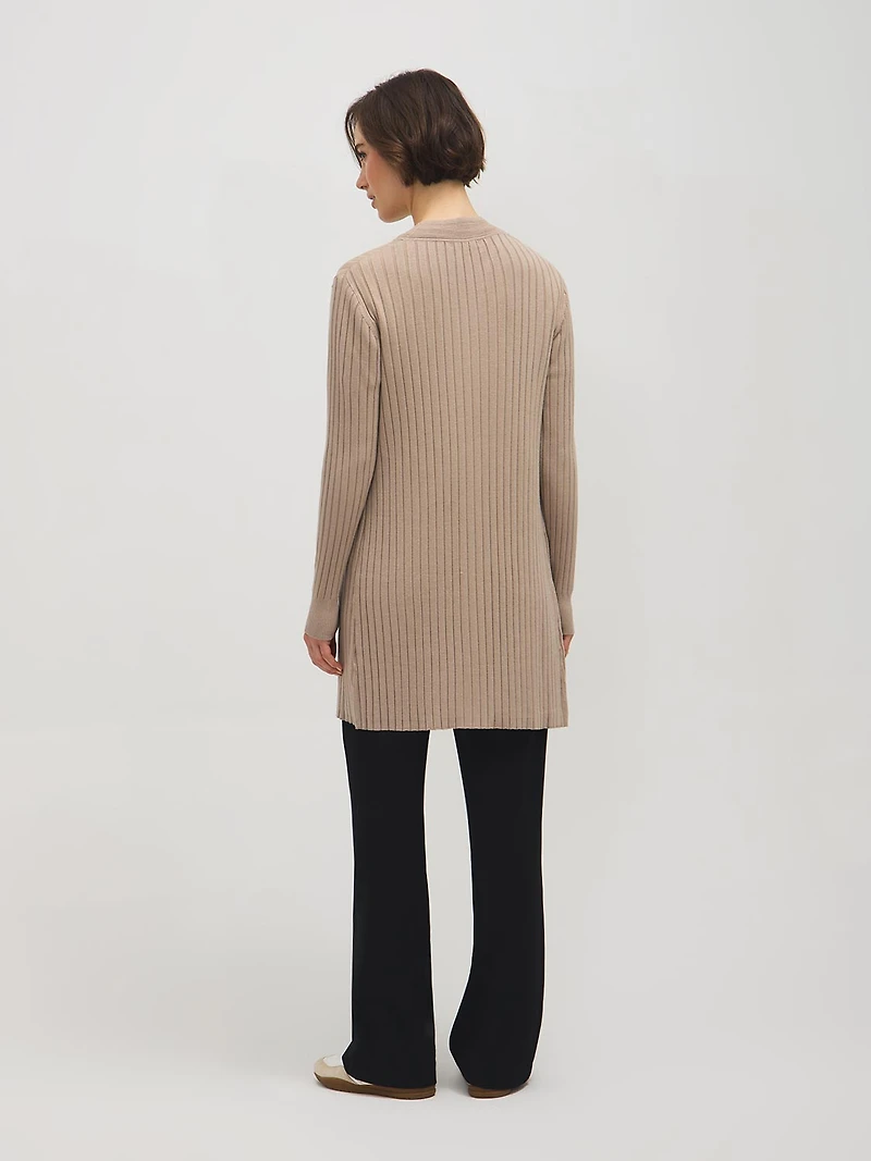 Long cardigan côtelé
