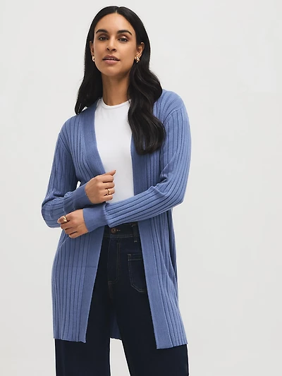 Long cardigan côtelé