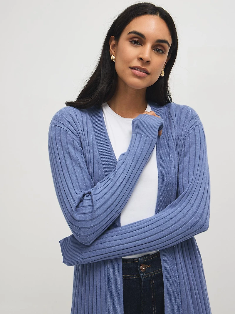 Long cardigan côtelé