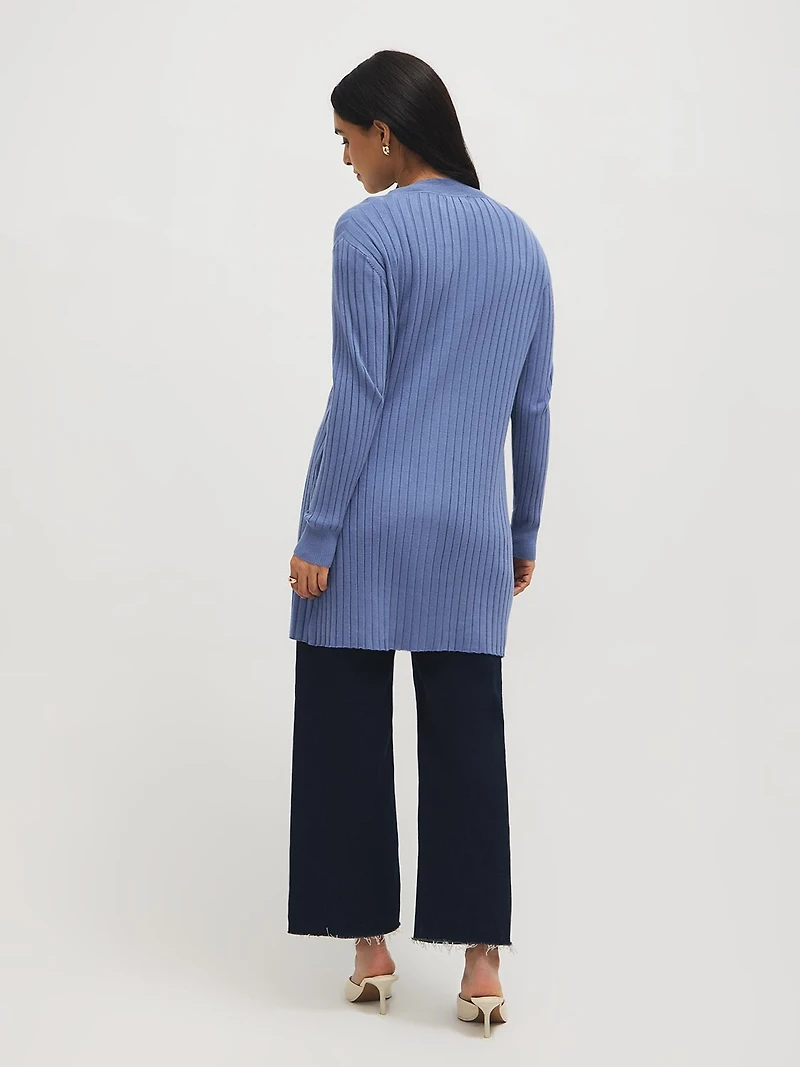 Long cardigan côtelé