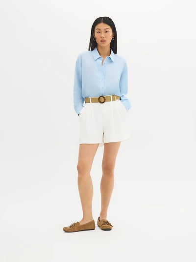 Belted Linen-Blend Shorts