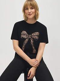Leopard Bow Print Cotton T-Shirt