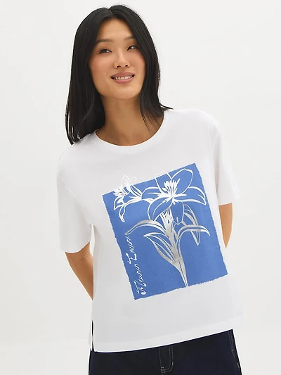 Haut en mélange de coton à motif floral métallisé