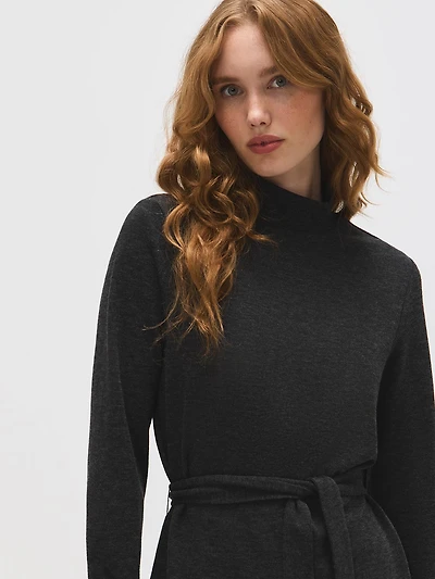 Haut tunique chiné et côtelé à col montant