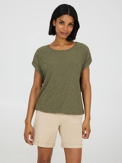 Eyelet Cuffed Dolman Sleeve T-Shirt