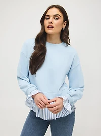 2-Fer Sweatshirt With Striped Cotton Blouse