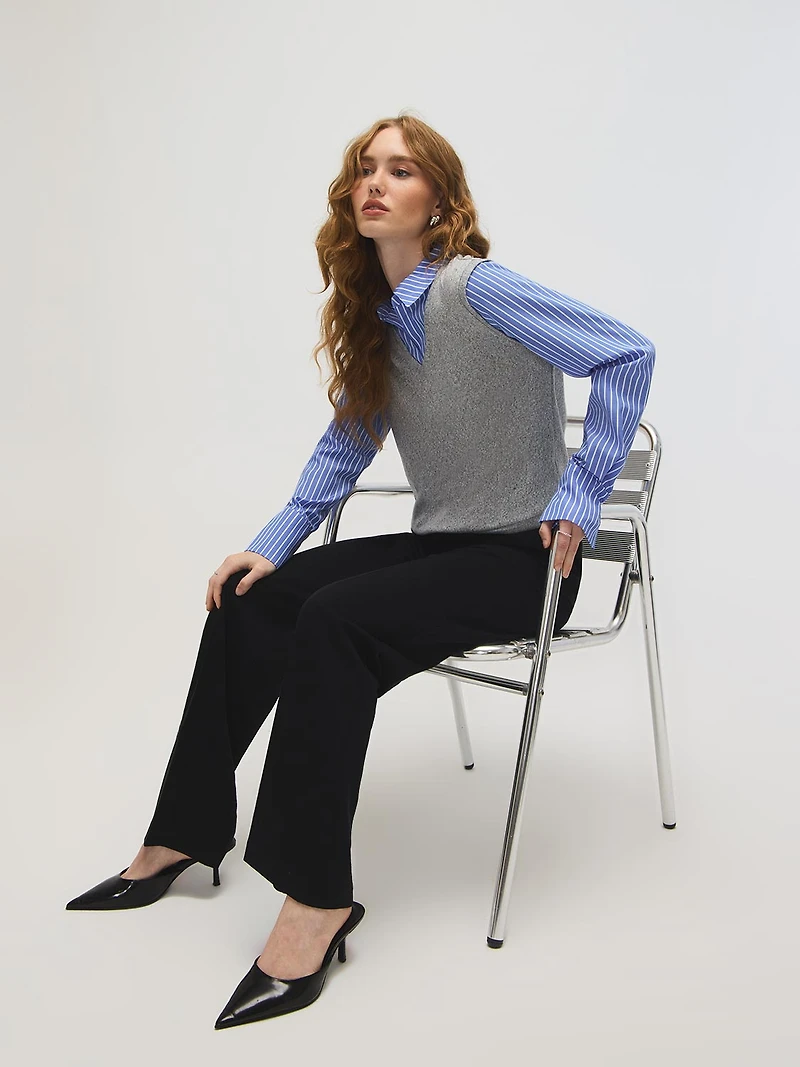 2-Fer Vest With Striped Blouse