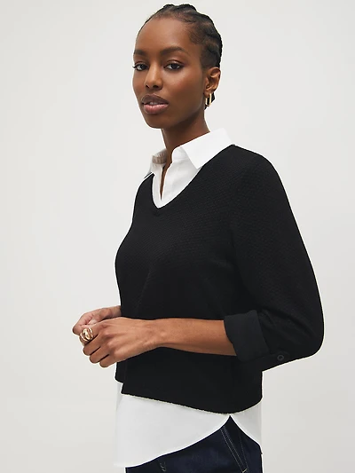 2-Fer Textured Top With Blouse