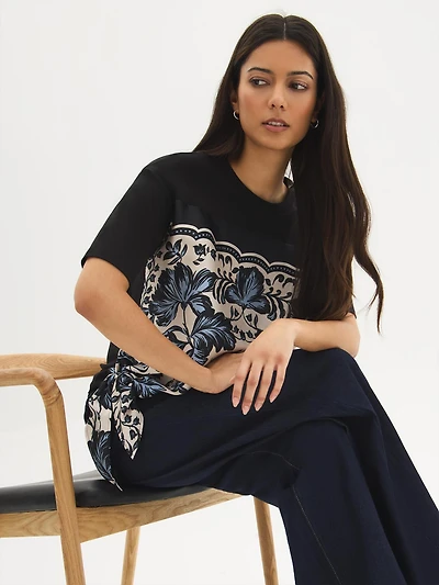 Haut en coton à motif floral et boucle sur le devant