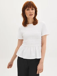 Cotton Peplum Smocked Top