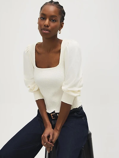 Cotton Square Neck Smocked Top