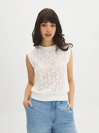 Haut sans manches en dentelle florale