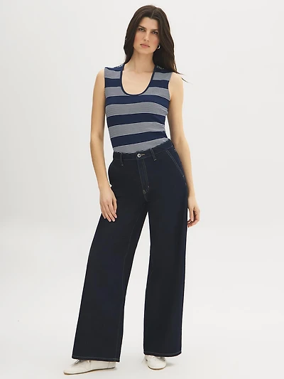 Haut sans manches en piqué à rayures