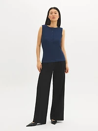 Boatneck Button-Front Top
