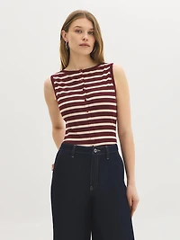 Striped Boatneck Button-Front Top