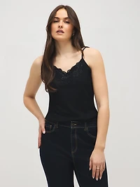 Cotton-Blend Lace Trim Tank Top