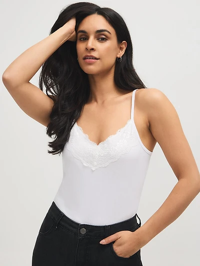 Camisole en mélange de coton avec bordure dentelle