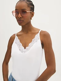Camisole en mélange de coton avec bordure dentelle