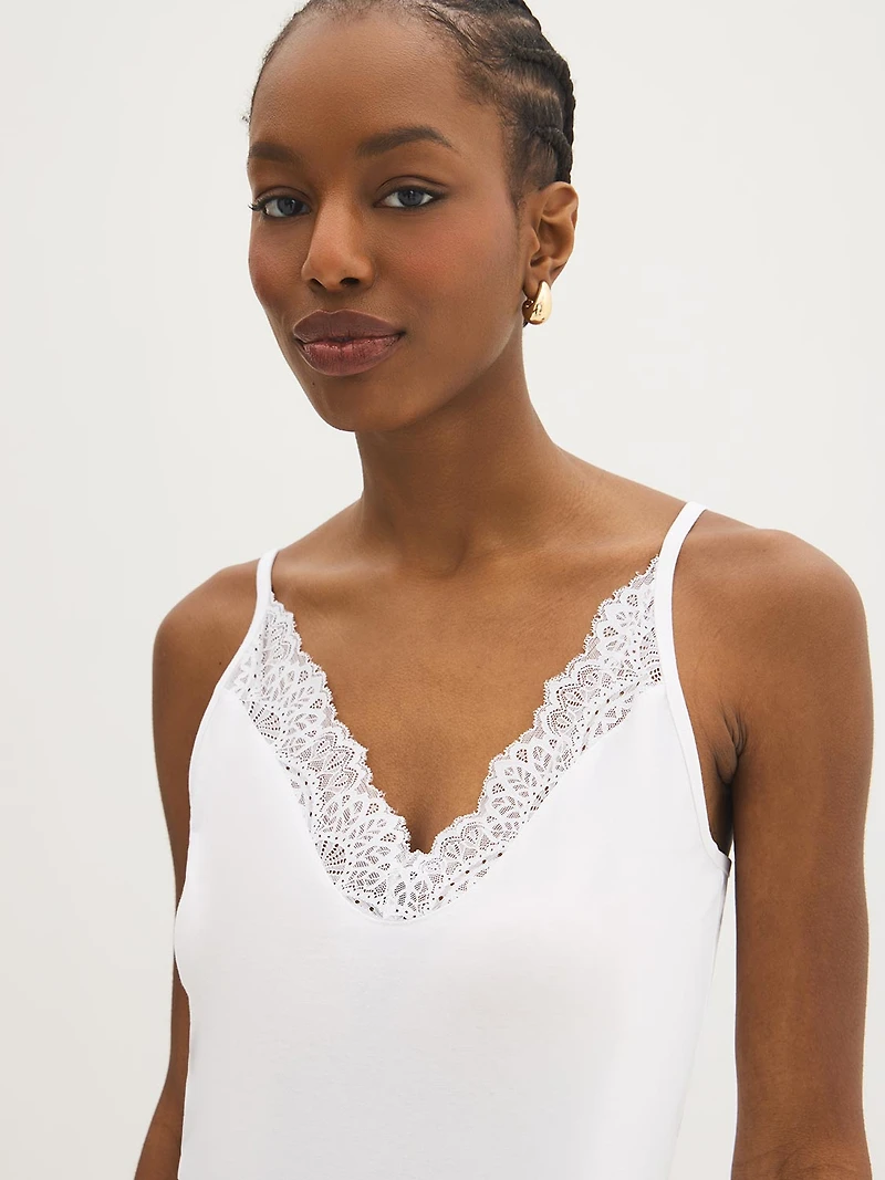 Cotton-Blend Lace-Trim Tank Top