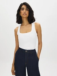Cotton-Blend Square Neck Tank Top