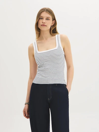 Cotton-Blend Striped Tank Top